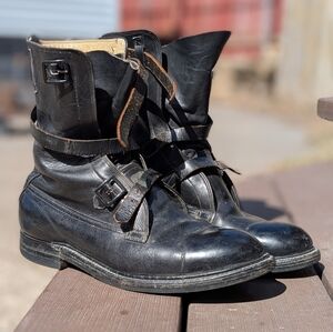Vintage Dehner's Tanker Omaha Black Leather Strap Buckle Moto Boots Sz 9.5 Men's